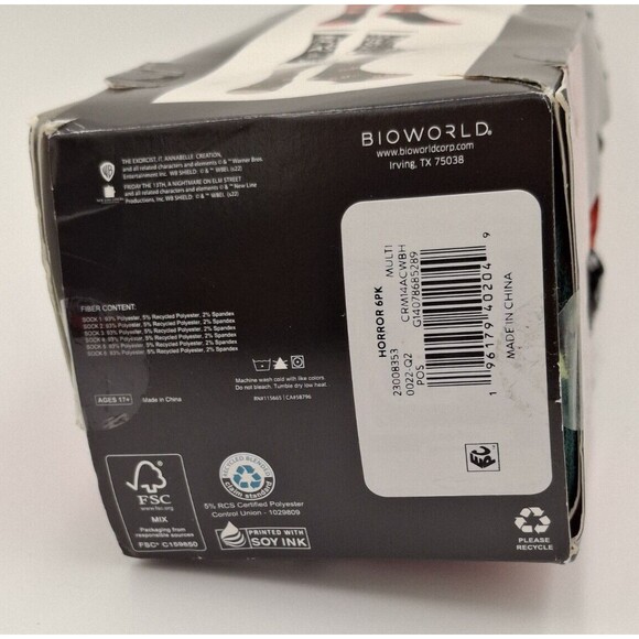 HORROR Casual Crew Socks Bioworld 6 Pk Sz 8-12 - Picture 10 of 10